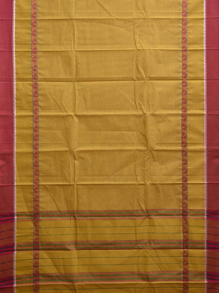 Olive and Red Narayanpet Cotton Saree with Strips and Big Border Design No Blouse np1208