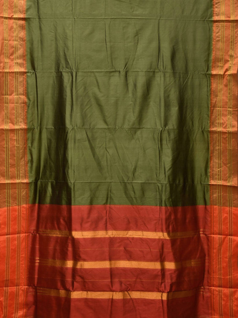 Olive and Rust Narayanpet Silk Handloom Plain Saree with Traditional Border Design No Blouse np0675