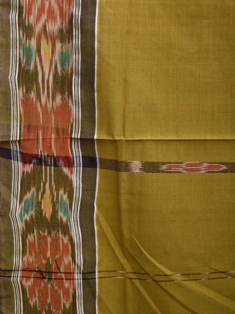 Olive Ikat Cotton Handloom Saree with Strips and Border Design i0863