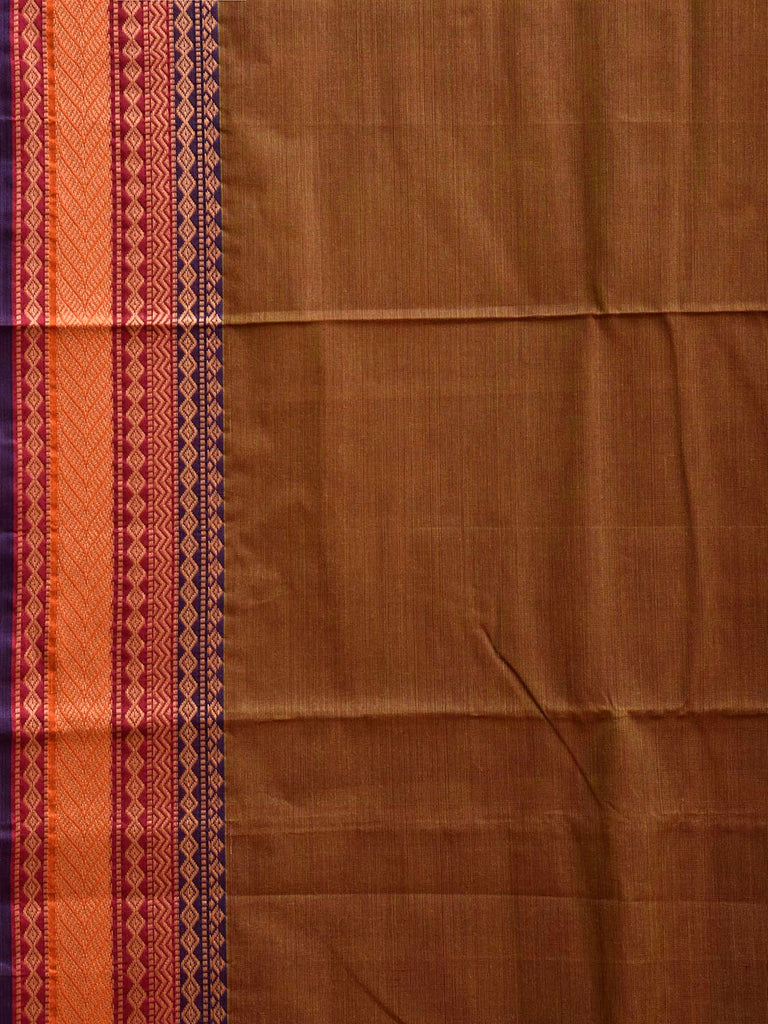 Olive Kanchipuram Cotton Plain Saree with Strips and Border Design k0853
