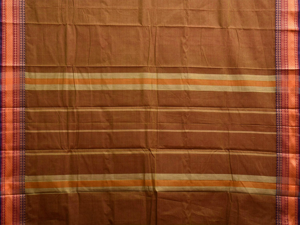 Olive Kanchipuram Cotton Plain Saree with Strips and Border Design k0853