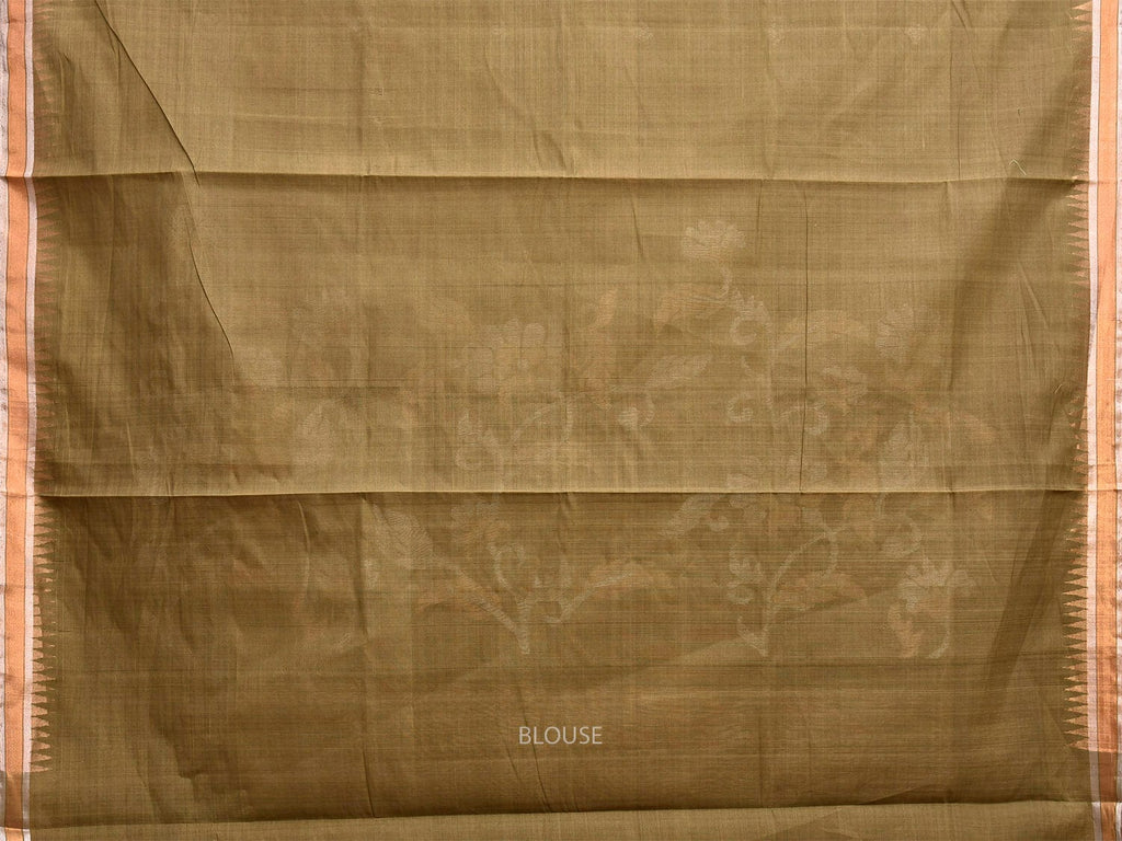 Olive Khadi Cotton Handloom Saree with Floral Pallu Design kh0717