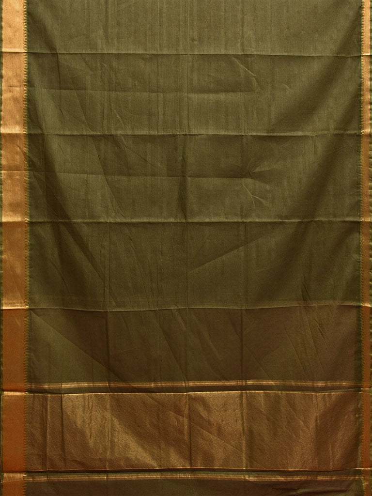 Olive Mangalgiri Cotton Handloom Saree with Strips Design and Small Temple Border Design No Blouse mn0098