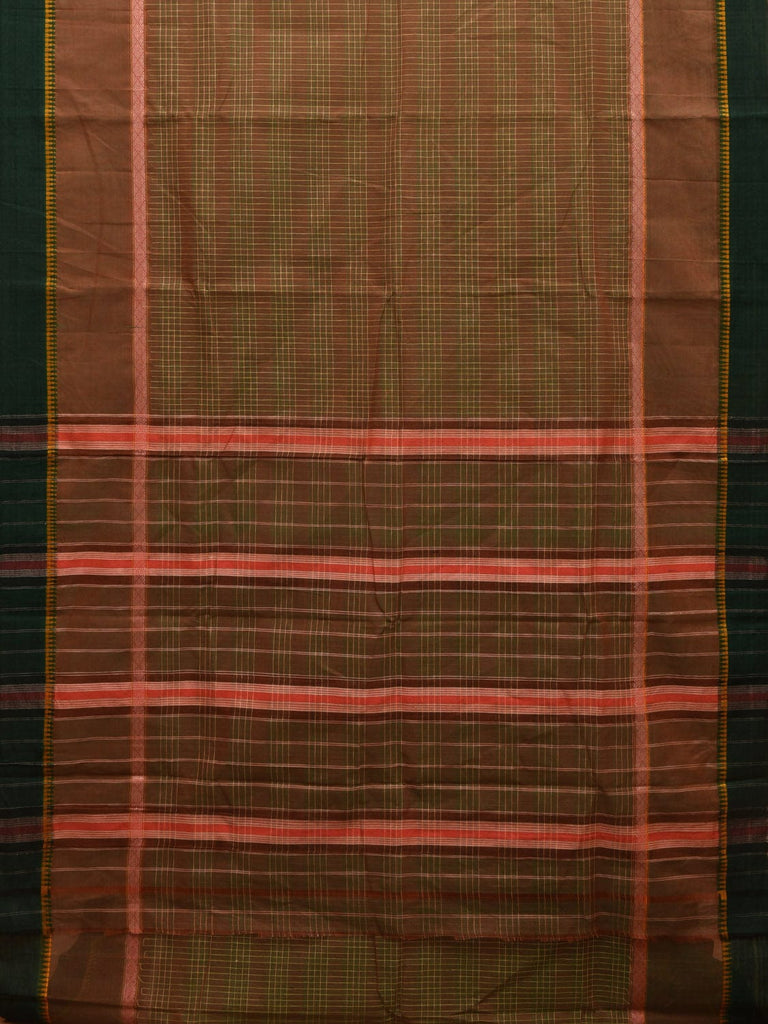 Olive Narayanpet Cotton Handloom Saree with Checks and Big Border Design No Blouse np0891