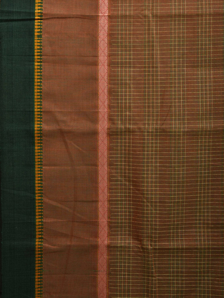 Olive Narayanpet Cotton Handloom Saree with Checks and Big Border Design No Blouse np0891