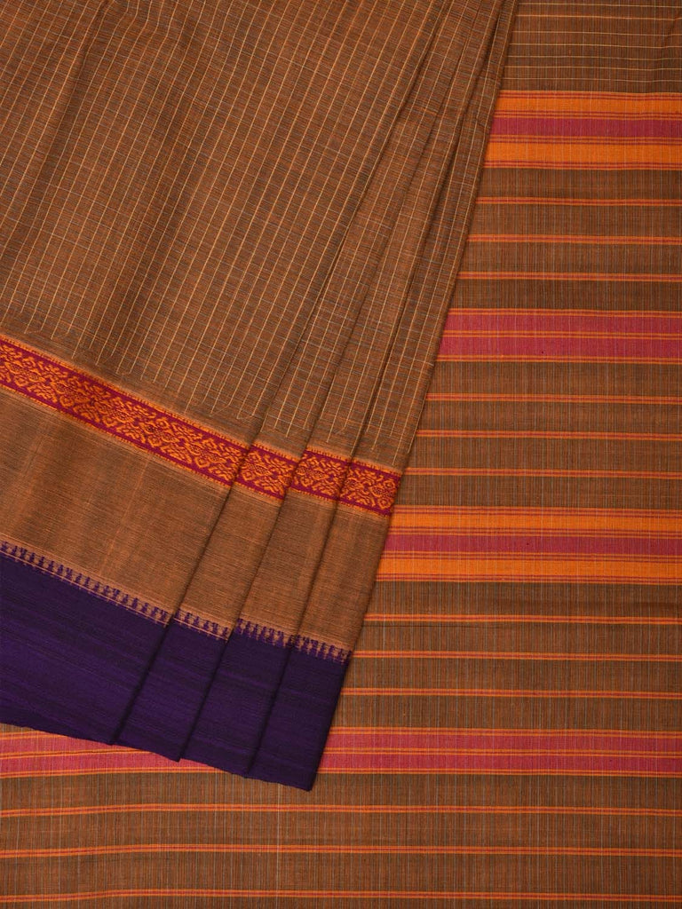 Olive Narayanpet Cotton Handloom Saree with Checks Design No Blouse np0664