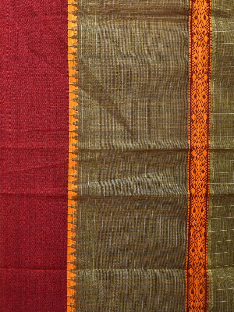 Olive Narayanpet Cotton Handloom Saree with One Side Big Border Design No Blouse np0789