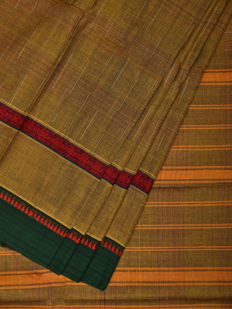 Olive Narayanpet Cotton Handloom Saree with Strips Design No Blouse np0656