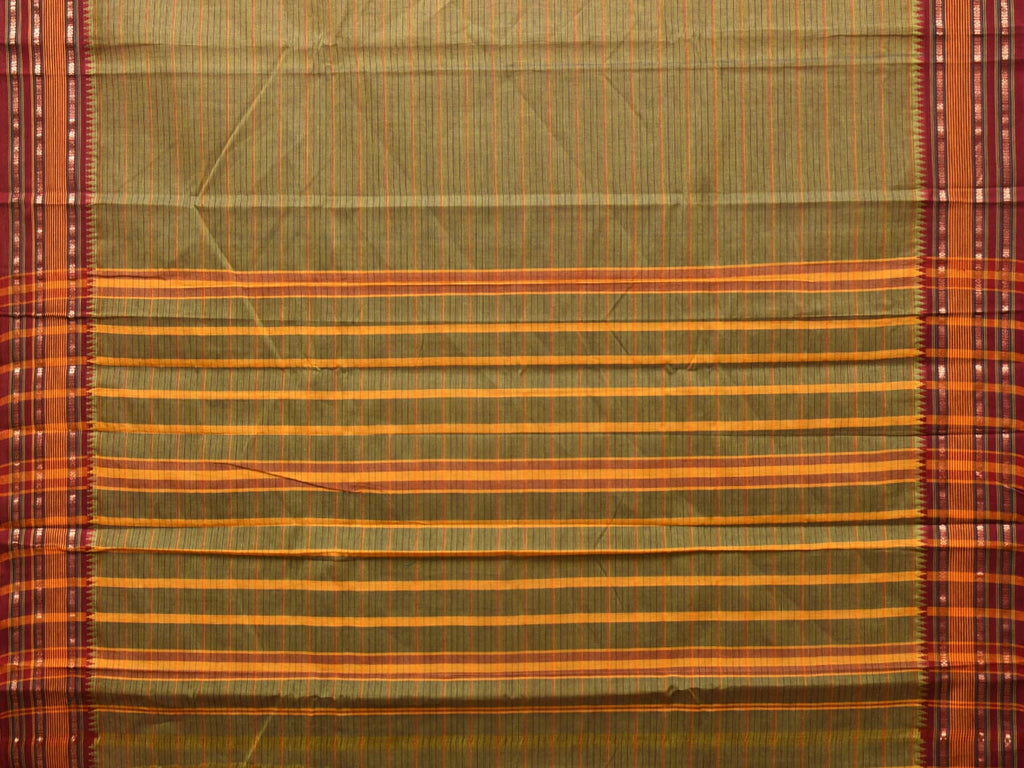Olive Narayanpet Cotton Handloom Saree with Strips Design No Blouse np0789