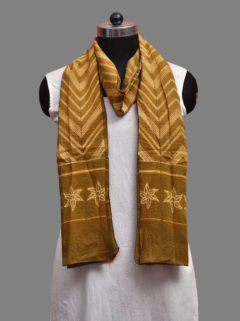 Olive Shibori Sico Stole with Zig-Zag and Flowers Design ds3697