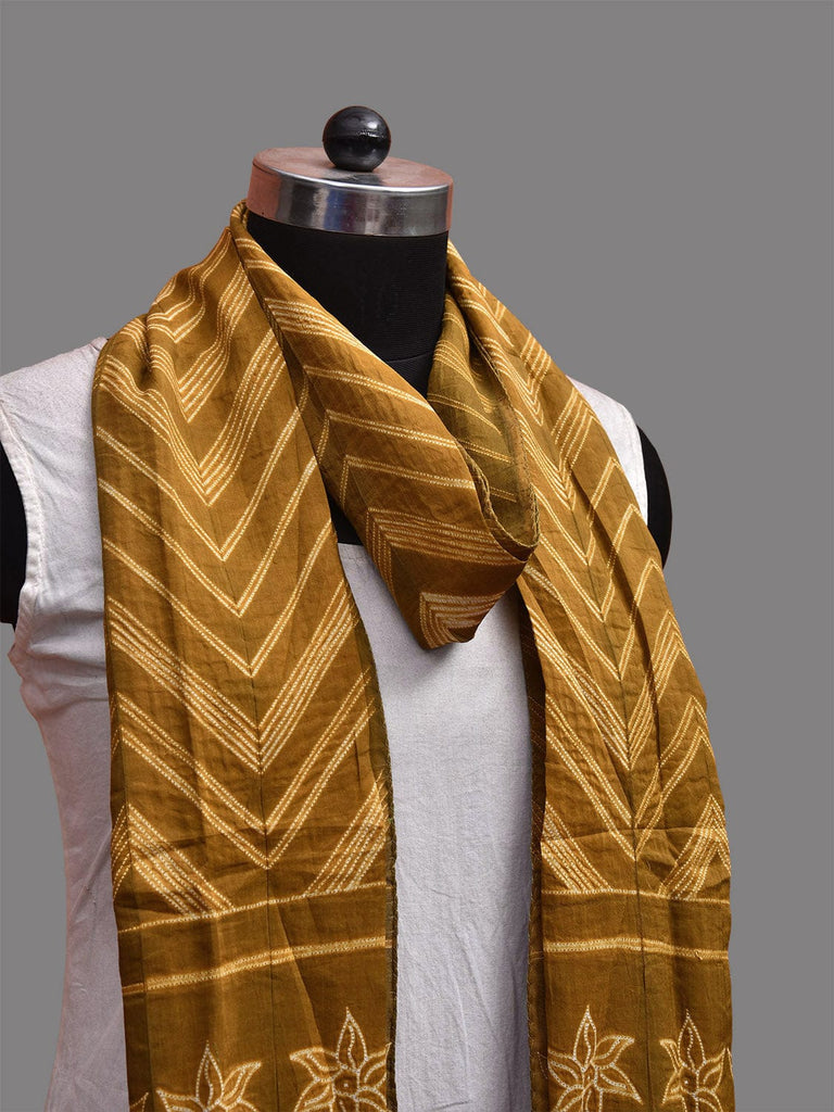 Olive Shibori Sico Stole with Zig-Zag and Flowers Design ds3697