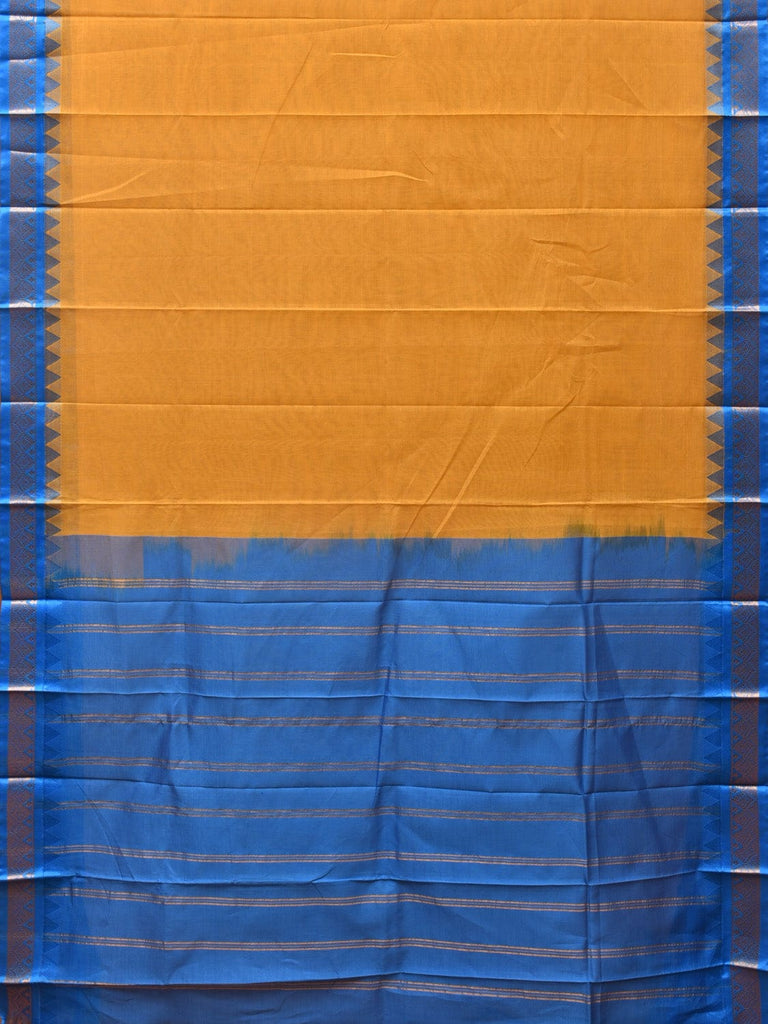 Orange and Blue Gadwal Cotton Handloom Saree with Strips Pallu Design No Blouse g0363