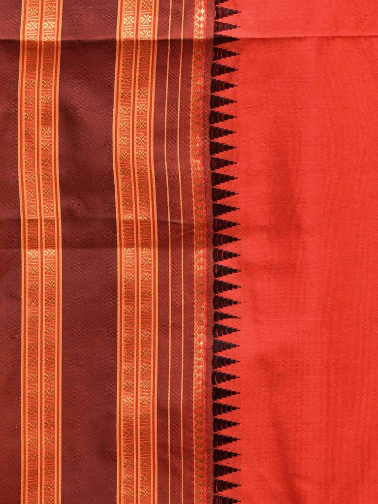 Orange and Brown Narayanpet Silk Handloom Plain Saree with Traditional Border Design No Blouse np0672