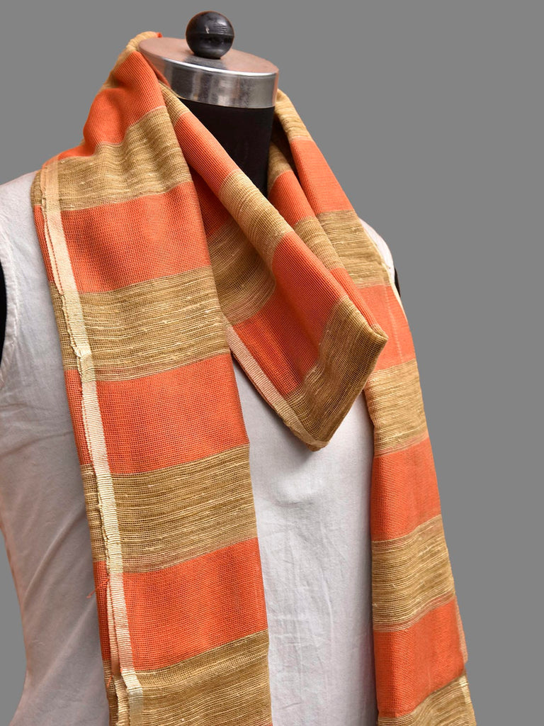 Orange and Cream Netted Dupatta with Strips Design ds3832