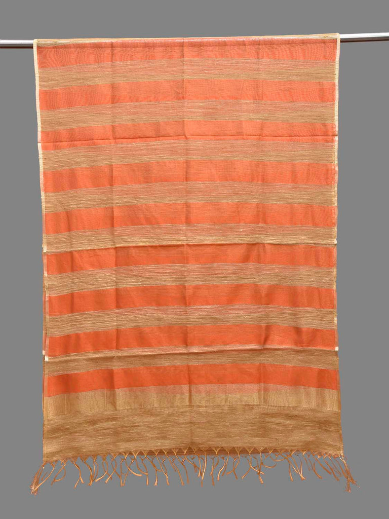 Orange and Cream Netted Dupatta with Strips Design ds3832