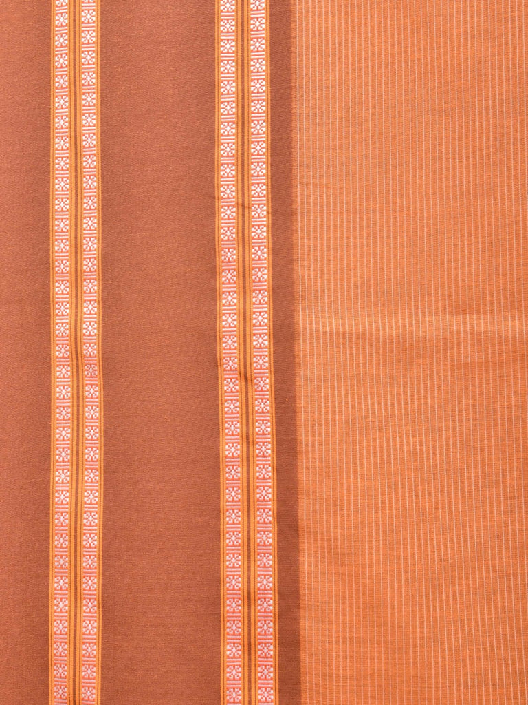 Orange and Fawn Bamboo Cotton Saree with Strips Design No Blouse bc0214