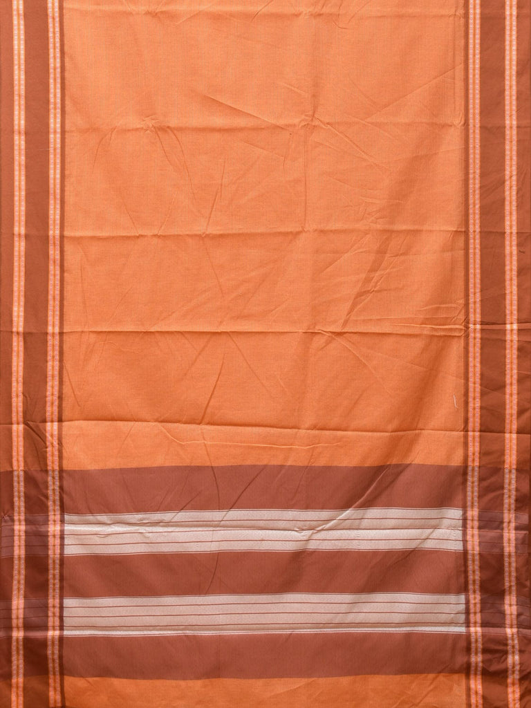 Orange and Fawn Bamboo Cotton Saree with Strips Design No Blouse bc0214