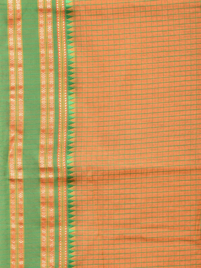 Orange and Green Bamboo Cotton Saree with Checks Design No Blouse bc0173