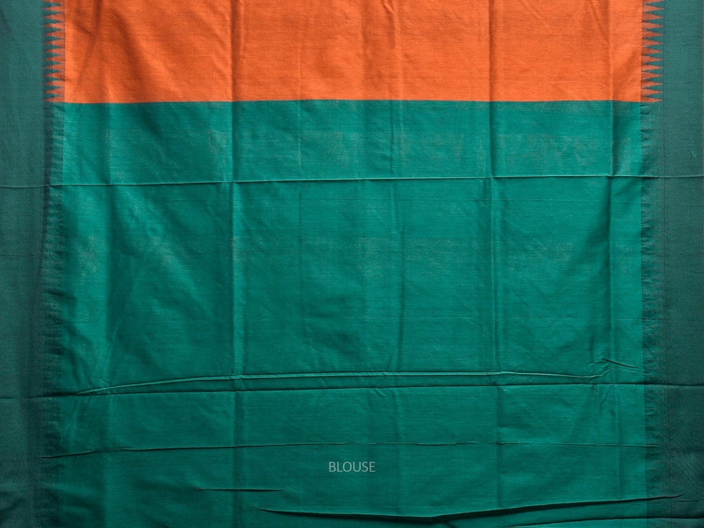 Orange and Green Gadwal Cotton Viscose Saree with Temple Border Design g0588