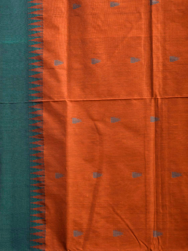 Orange and Green Gadwal Cotton Viscose Saree with Temple Border Design g0588