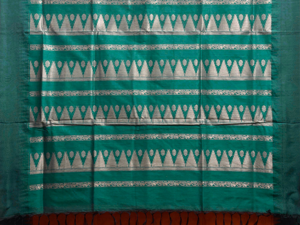 Orange and Green Gadwal Cotton Viscose Saree with Temple Border Design g0588