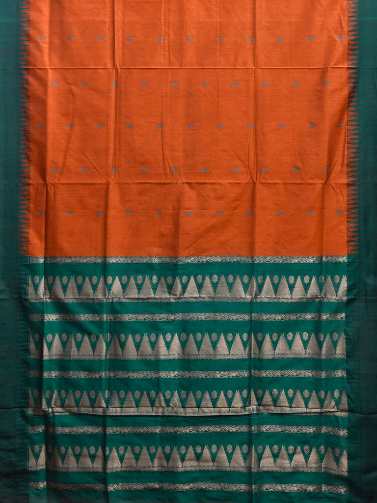 Orange and Green Gadwal Cotton Viscose Saree with Temple Border Design g0588