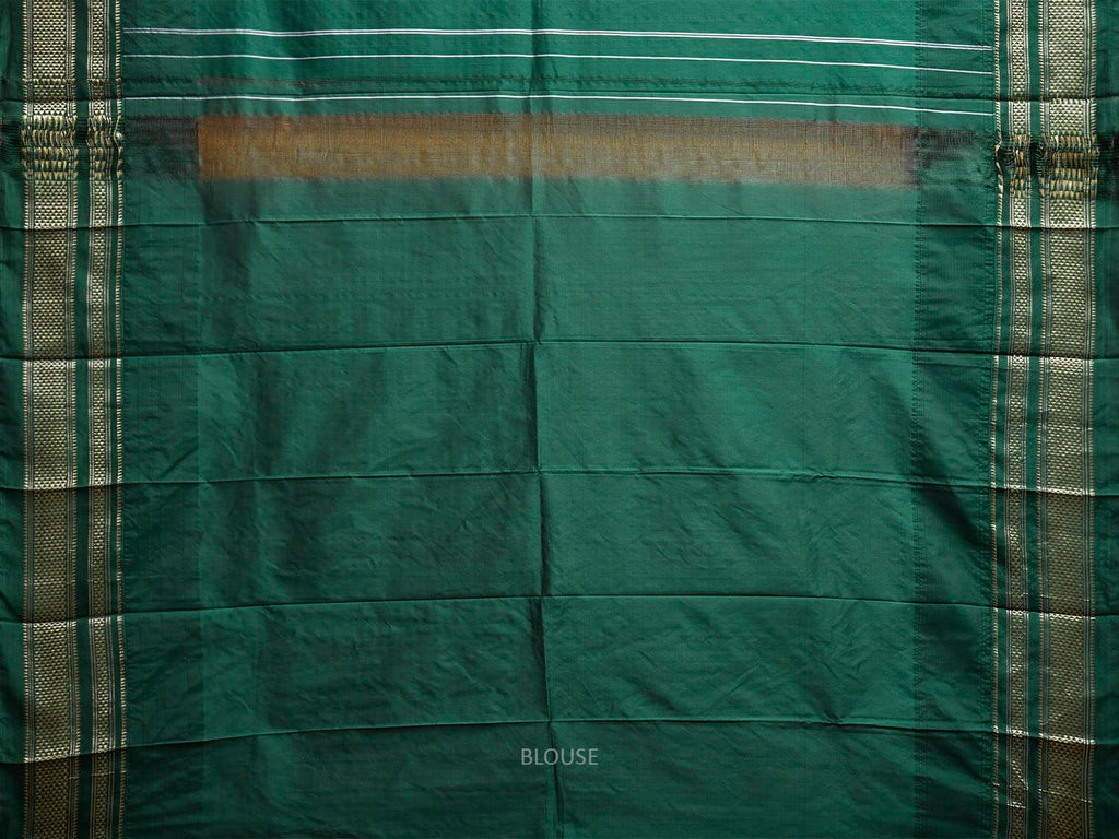 Orange and Green ilkal Viscose Saree with Checks and Big Temple Border Design il0044