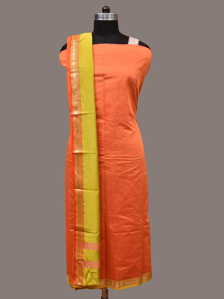 Orange and Light Green Bamboo Cotton Fabric and Dupatta with Zari Border Design f0252