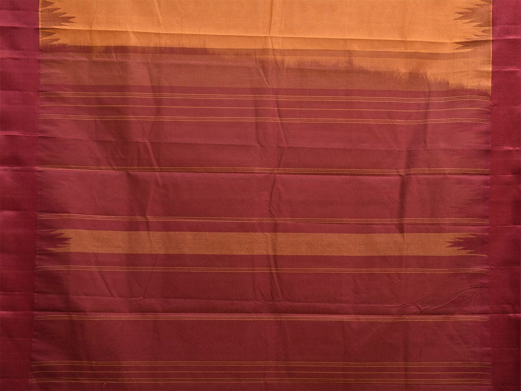 Orange and Maroon Khadi Cotton Handloom Plain Saree with Big Temple Border kh0721