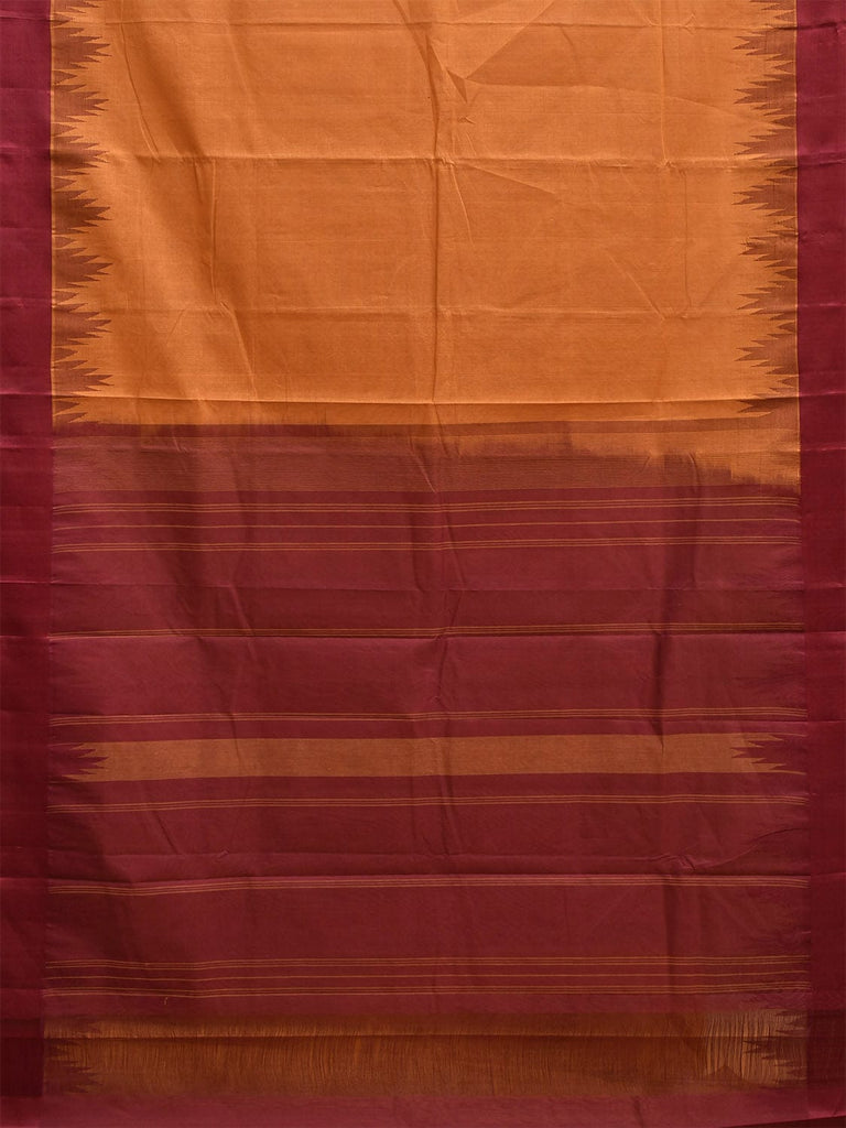 Orange and Maroon Khadi Cotton Handloom Plain Saree with Big Temple Border kh0721