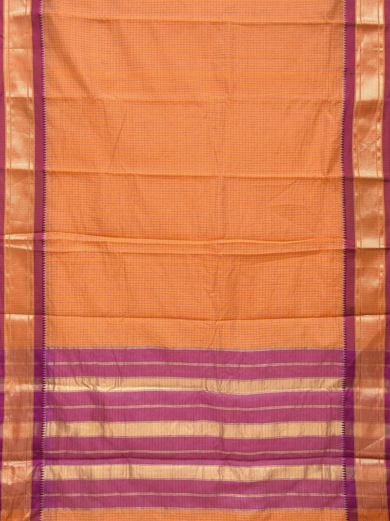 Orange and Pink Bamboo Cotton Saree with Checks Design No Blouse bc0154
