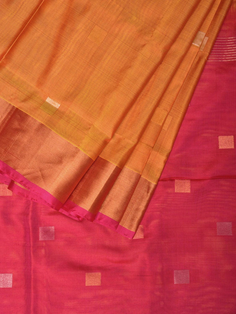 Orange and Pink Uppada Silk Handloom Saree with Body Buta Design u2027