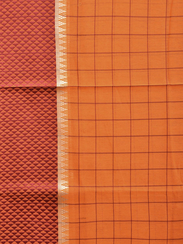 Orange and Red Bamboo Cotton Saree with Big Checks Design No Blouse bc0640