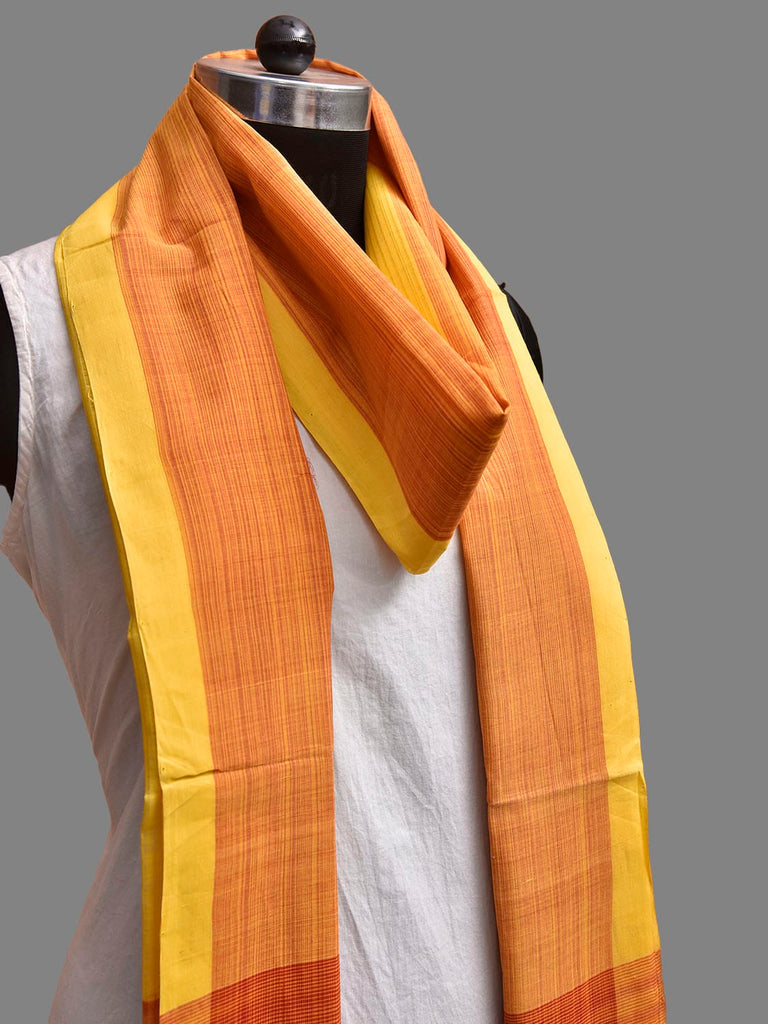Orange and Yellow Mangalgiri Cotton Handloom Dupatta with Strips Design ds3889