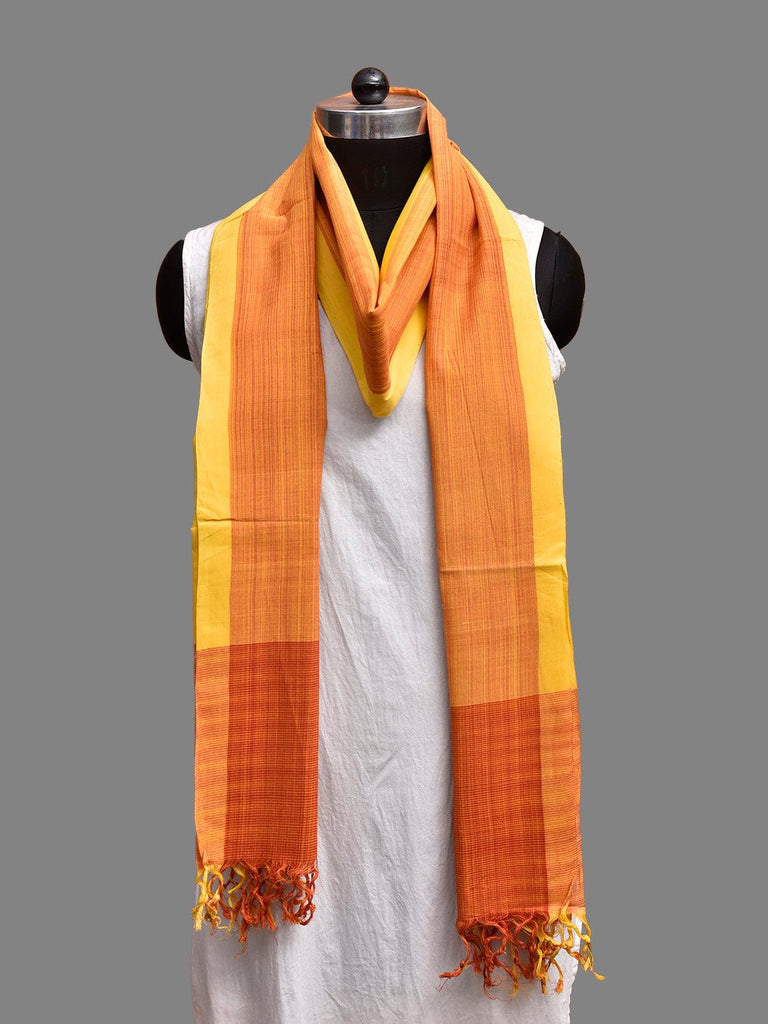 Orange and Yellow Mangalgiri Cotton Handloom Dupatta with Strips Design ds3889