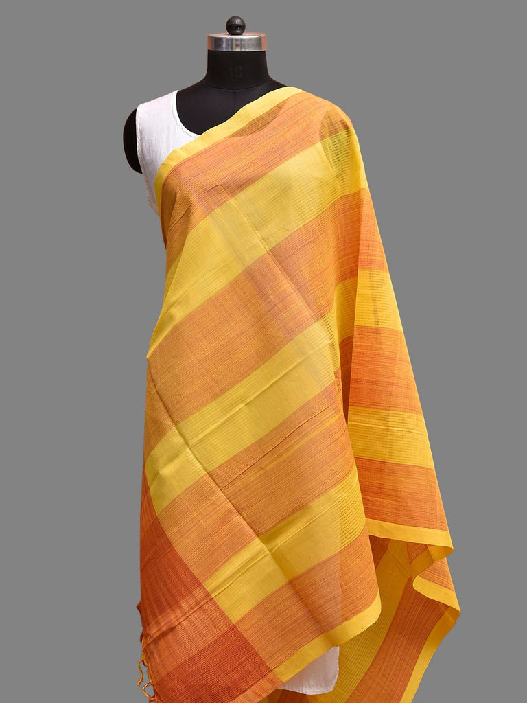 Orange and Yellow Mangalgiri Cotton Handloom Dupatta with Strips Design ds3889