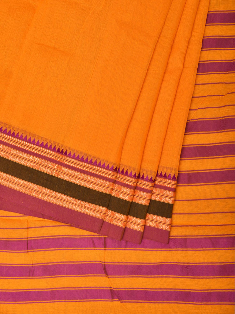 Orange Bamboo Cotton Plain Saree with Border Design No Blouse bc0198