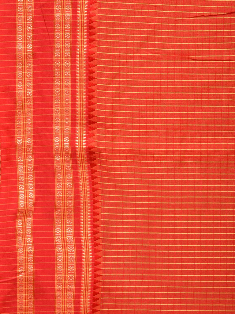 Orange Bamboo Cotton Saree with Checks Design No Blouse bc0192