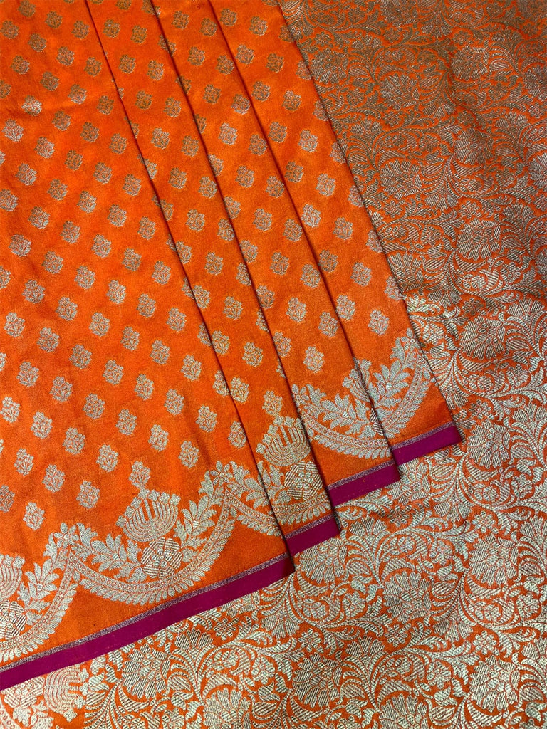 Orange Banaras Katan Silk Saree with Body Butti and Border Design b0356ds
