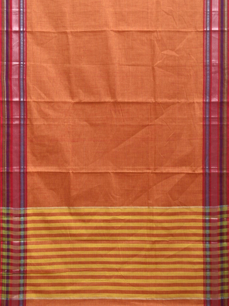 Orange Kanchipuram Cotton Handloom Saree with Border and Strips Pallu Design k0536