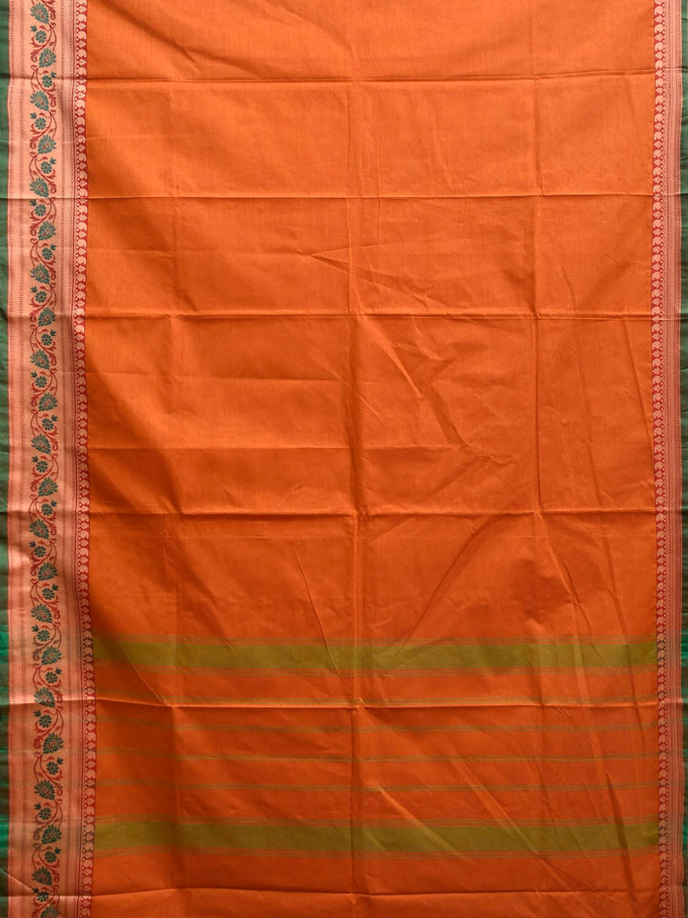 Orange Kanchipuram Cotton Plain Saree with Floral Border Design No Blouse k1001