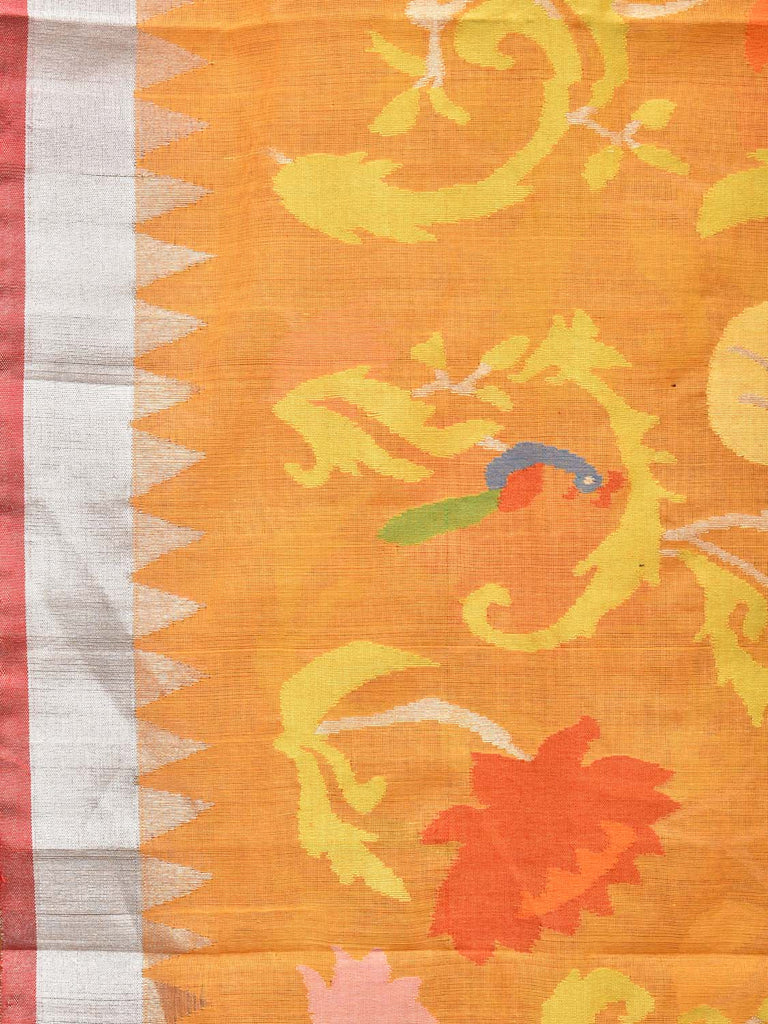 Orange Khadi Cotton Handloom Saree with All Over Lotus Flower Design kh0616