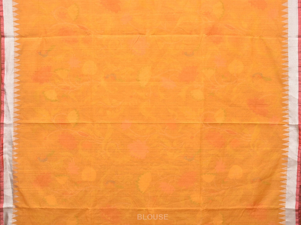 Orange Khadi Cotton Handloom Saree with All Over Lotus Flower Design kh0616