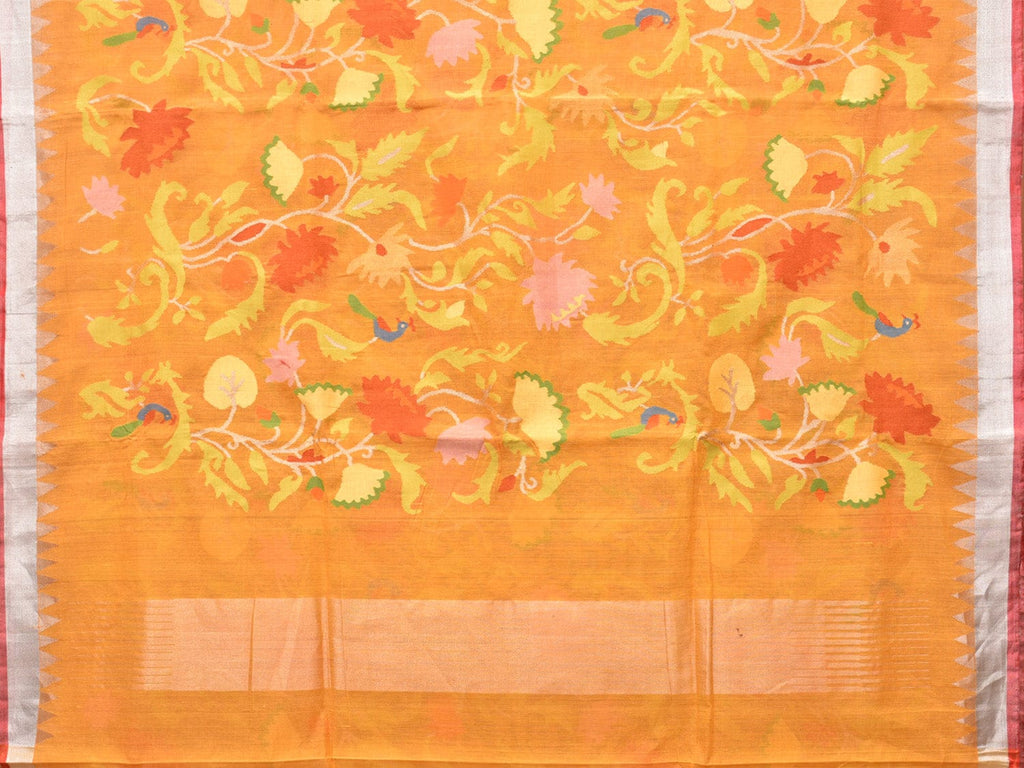 Orange Khadi Cotton Handloom Saree with All Over Lotus Flower Design kh0616