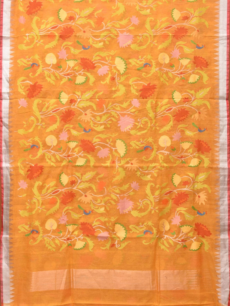 Orange Khadi Cotton Handloom Saree with All Over Lotus Flower Design kh0616