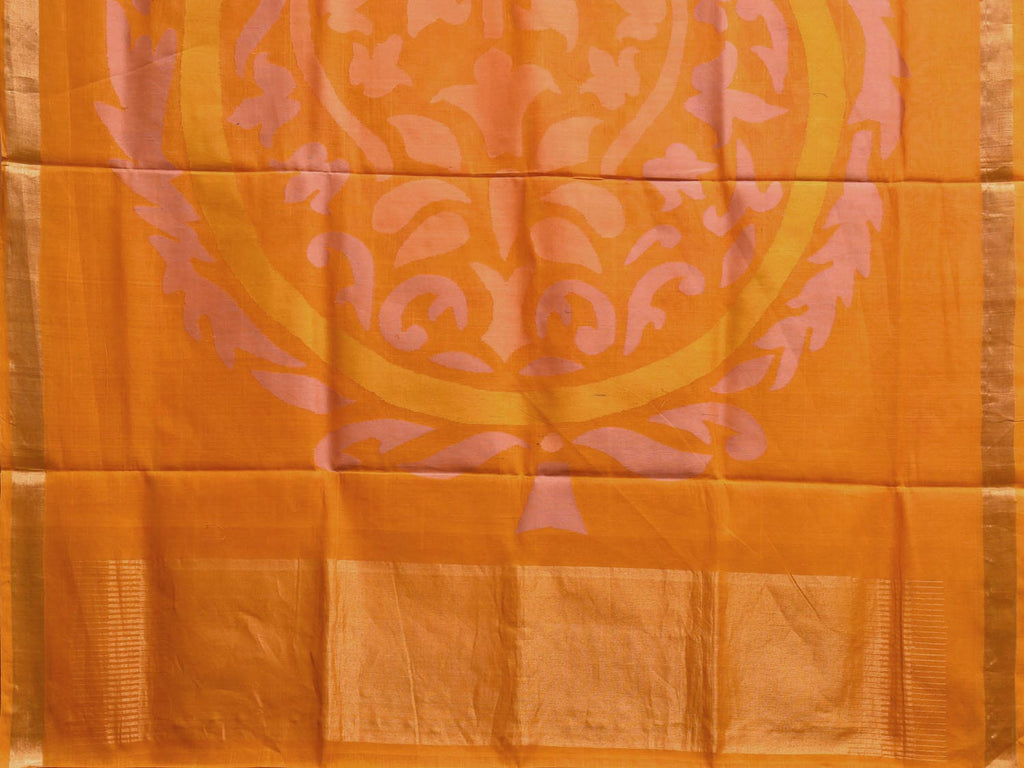 Orange Khadi Cotton Handloom Saree with Big Mango Pallu Design kh0708