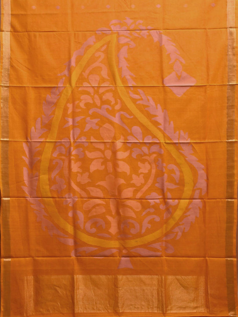 Orange Khadi Cotton Handloom Saree with Big Mango Pallu Design kh0708