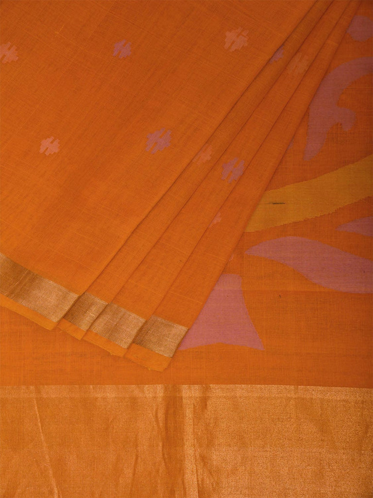 Orange Khadi Cotton Handloom Saree with Big Mango Pallu Design kh0708