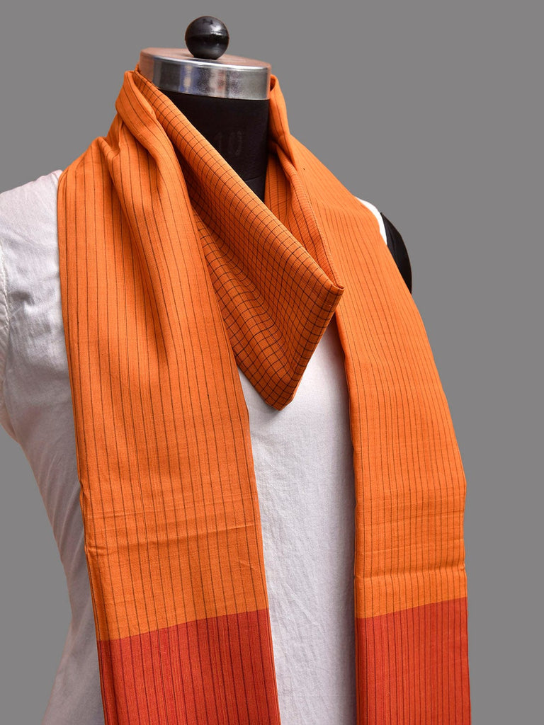 Orange Mangalgiri Cotton Handloom Dupatta with Checks and Strips Design ds3898