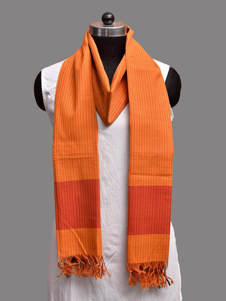 Orange Mangalgiri Cotton Handloom Dupatta with Checks and Strips Design ds3898